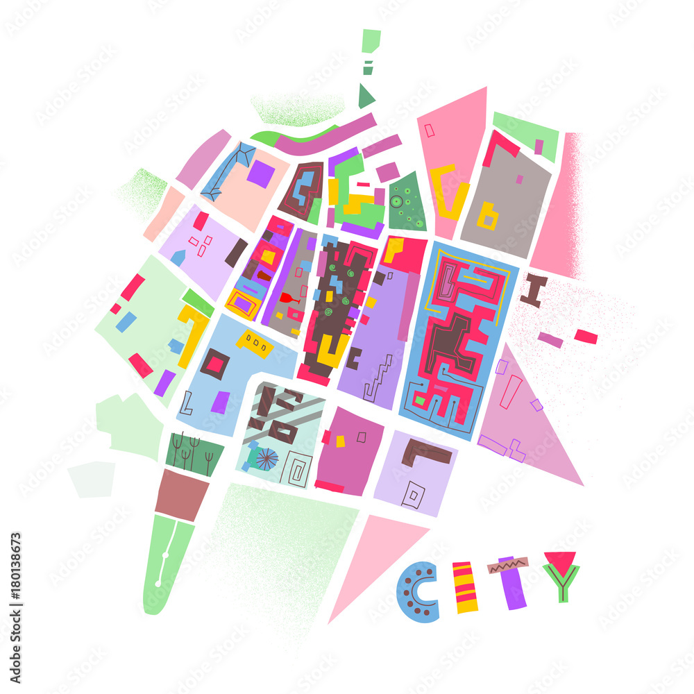 Vector colorful print of abstract city map.