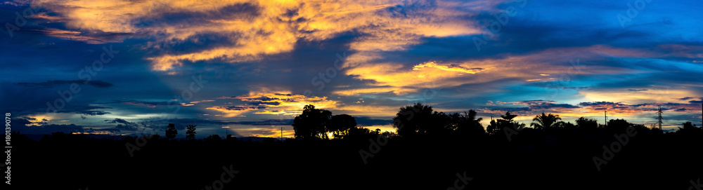Amazing panorama twilight sky and cloud after sunset at countryside of Thailand