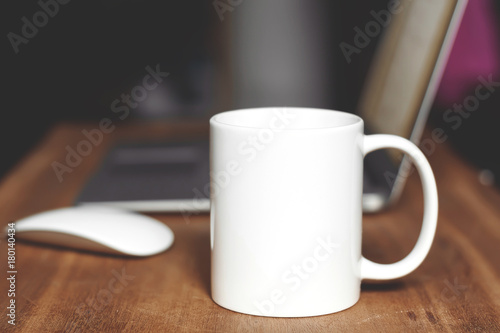 White mug on the desktop