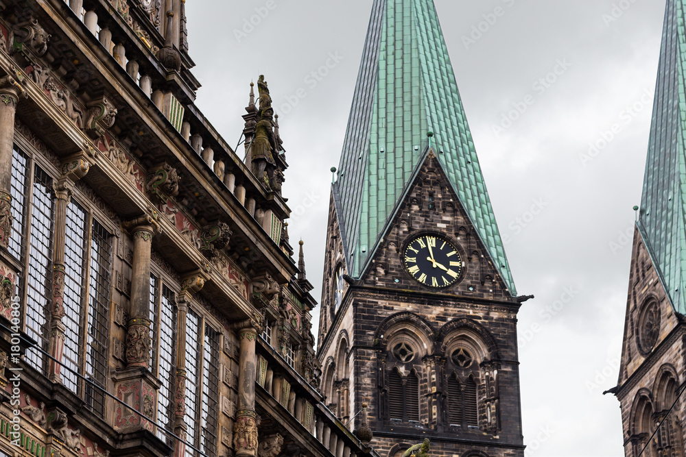 Town Hall facade and Tower in Bremen city
