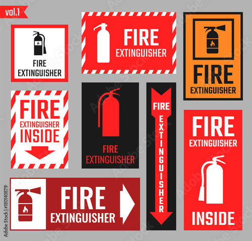 fire extinguisher signs and vector icons set