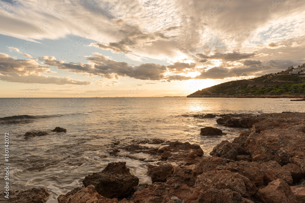 The coast of Benicasim at sunset in Castellon