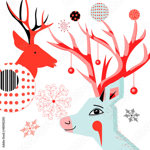 New Year card with portraits of deer
