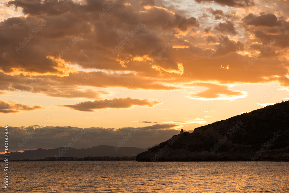 The coast of Benicasim at sunset in Castellon