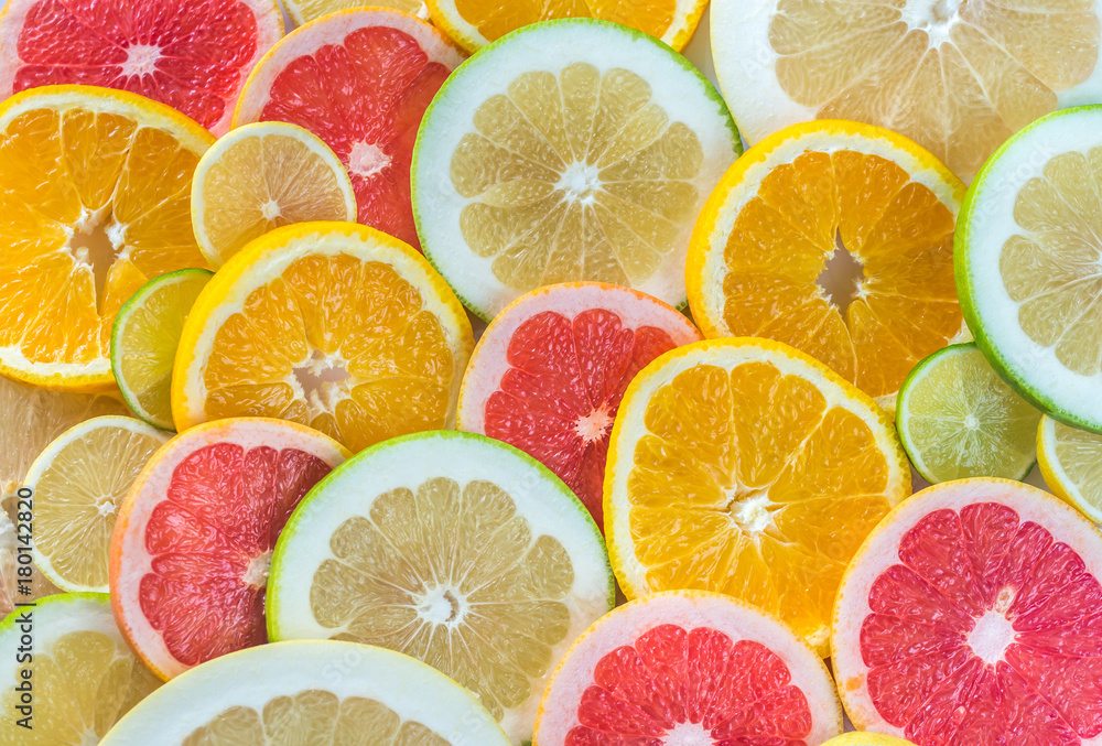 Slices of citrus fruits: top view Slices of citrus fruits: top view