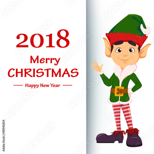 Elf showing on placard with greetings