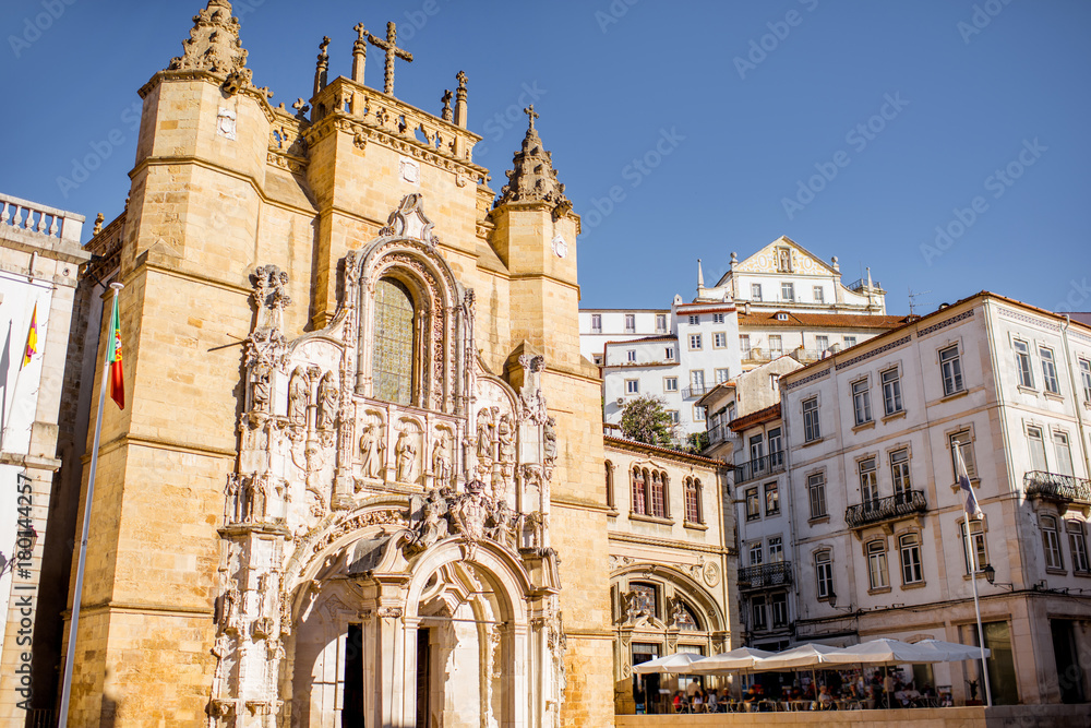 View on the saint Croix church near the city hall building in Coimbra city in the central Portugal