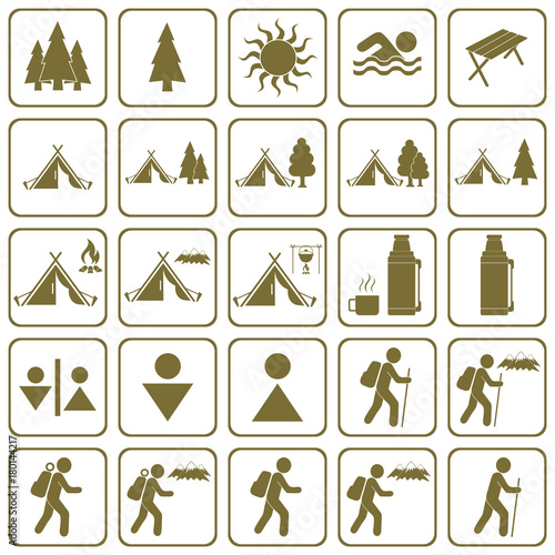 Set of Hiking tourists icon. Vector illustration