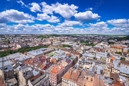 Fototapeta Naklejka Na Ścianę i Meble -  Cityscape of Lviv, Ukraine - aerial view from Town Hall tower