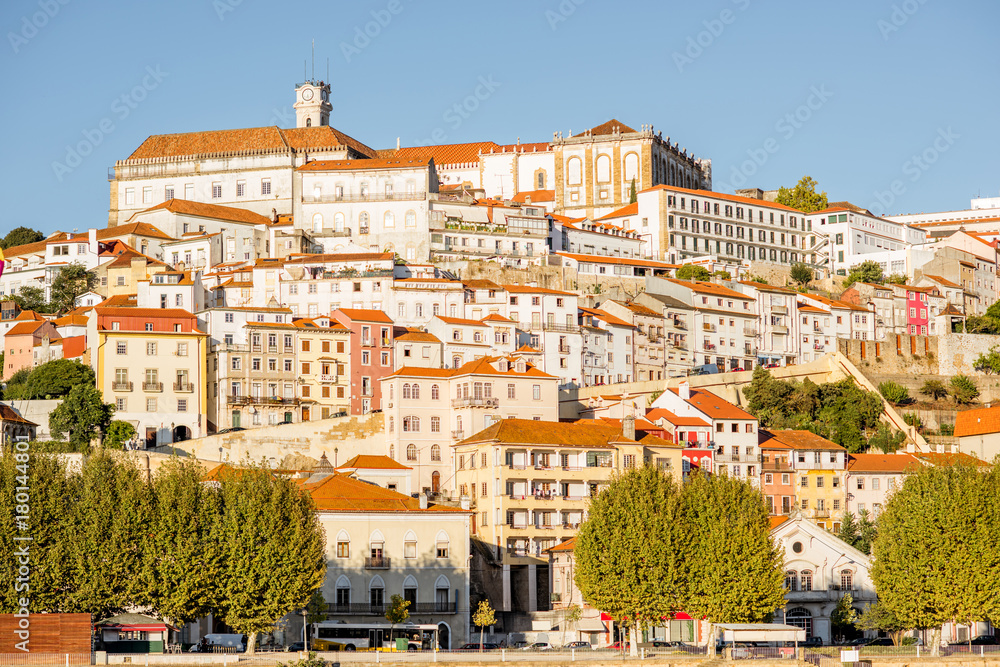 Fototapeta premium Cityscape view on the hill of the old town of Coimbra city in the central Portugal