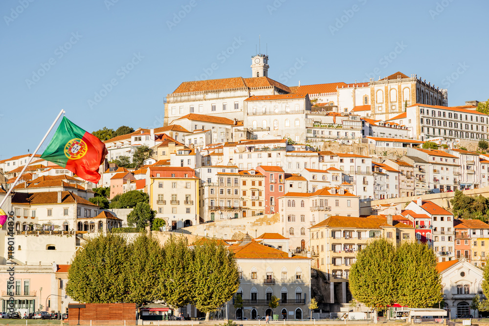 Cityscape view on the hill of the old town of Coimbra city in the central Portugal