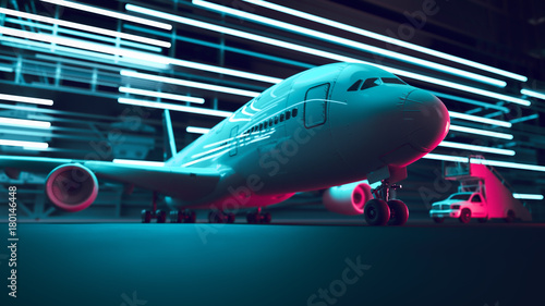 Airport night air transport. 3d rendering and illustration.