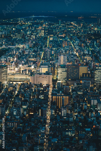 Tokyo city skyline at night aerial photography