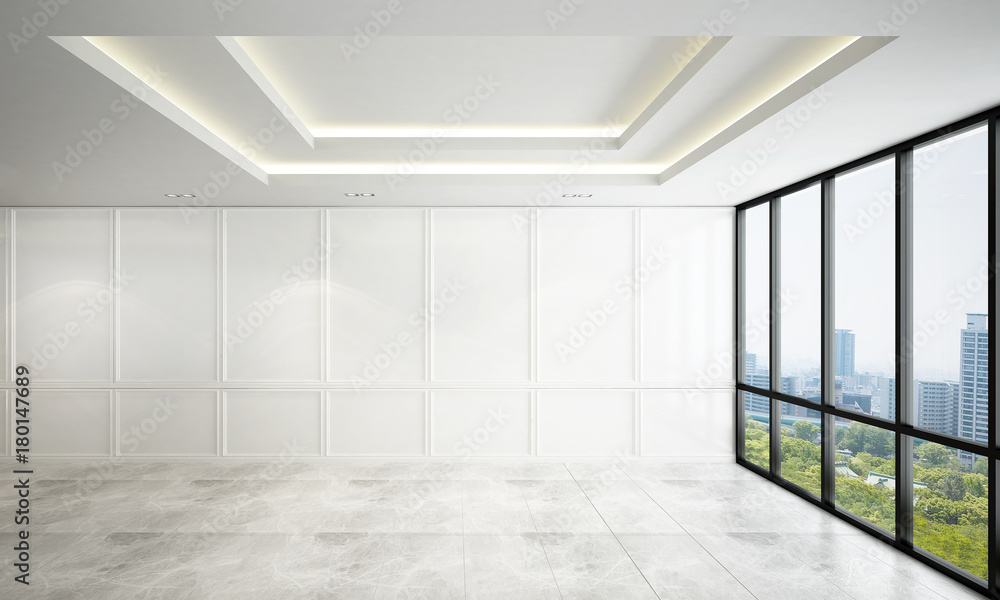 Obraz premium The empty living room interior design and white pattern wall