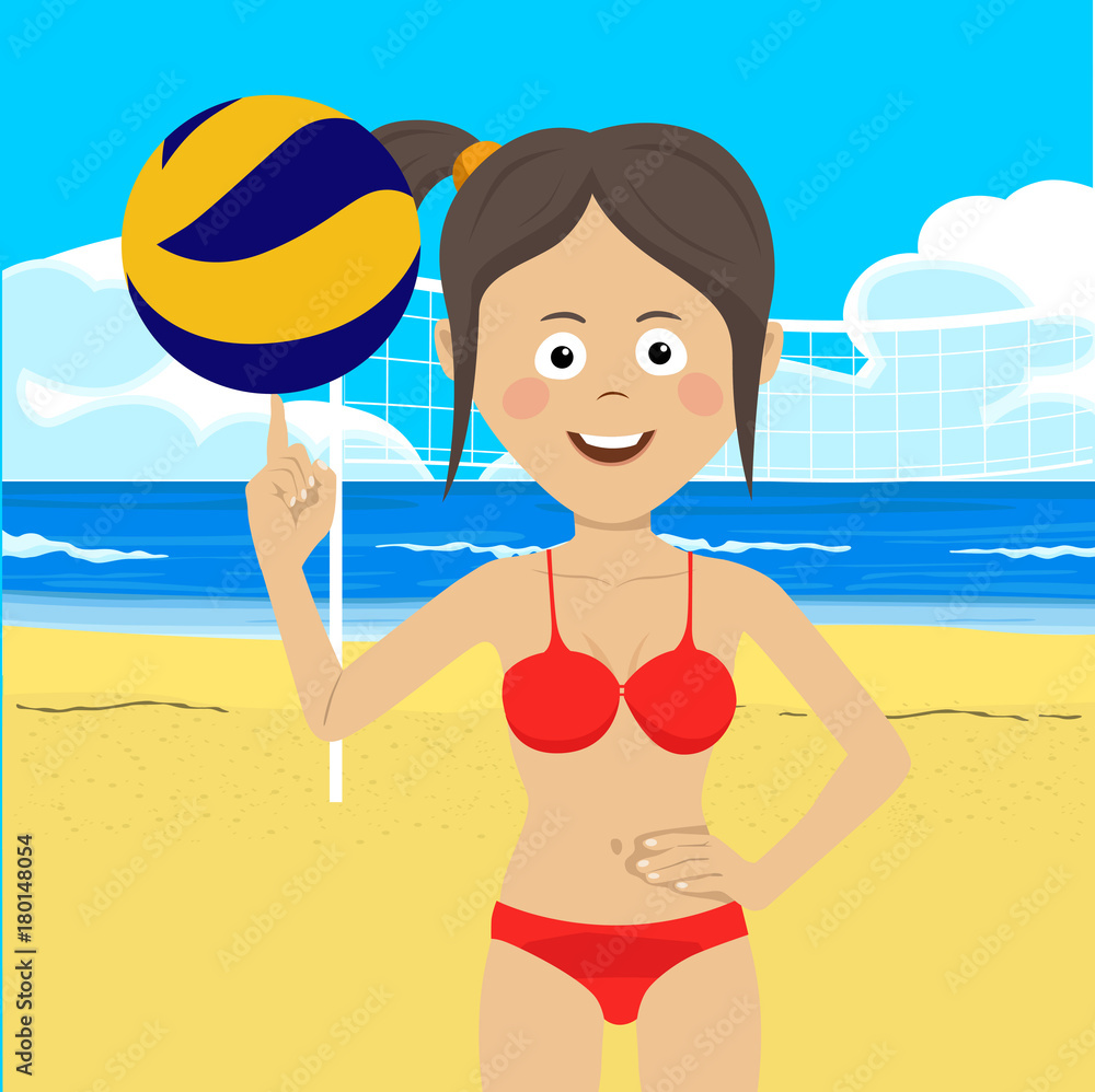 Φωτογραφία Teenager girl at the beach with volleyball