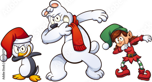 Dabbing Christmas characters. Vector clip art illustration with simple gradients. Each on a separate layer. 