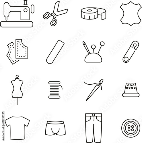 Tailor Shop Icons Thin Line Vector Illustration Set