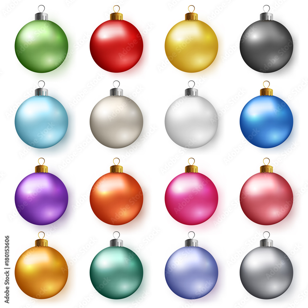 Colorful glossy christmas balls with shadows. Set of isolated realistic decorations. Colorful glossy christmas balls with shadows. Set of isolated realistic decorations.