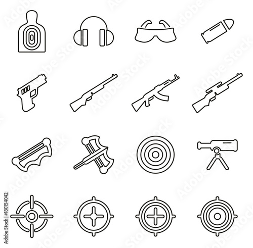 Shooting Range Icons Thin Line Vector Illustration Set