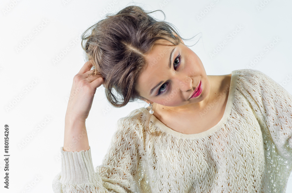 Studio portrait of a beautiful young brunette girl. Beautiful smile, face. Studio portrait of a beautiful young brunette girl. Beautiful smile, face.