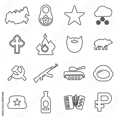 Russia Country & Culture Icons Thin Line Vector Illustration Set