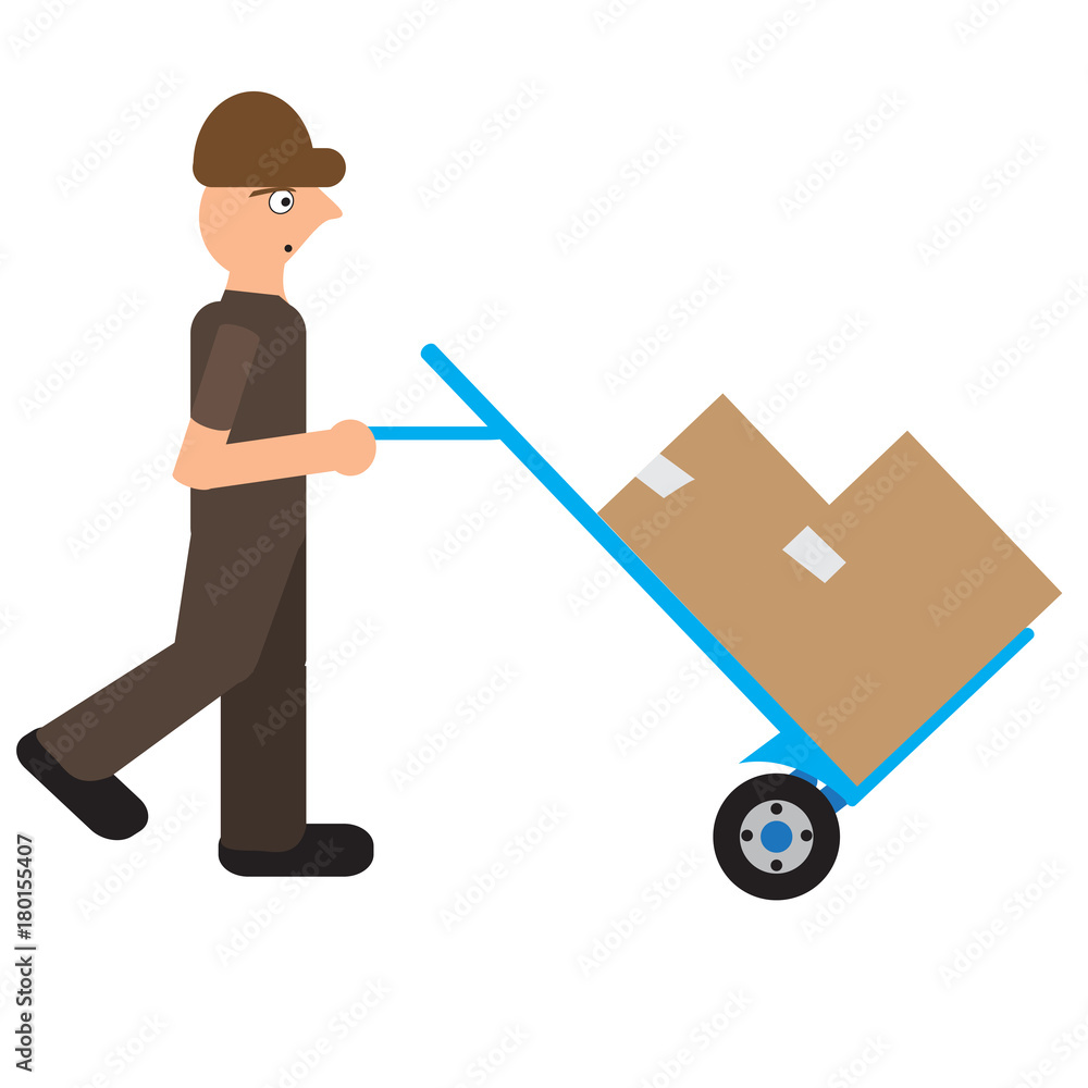 Man transporting boxes, Delivery icon, Vector illustration