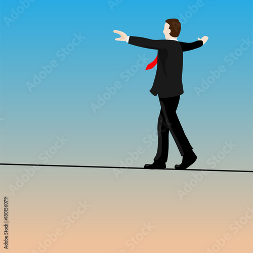 Isolated businessmen walking tightrope-Vector Illustration