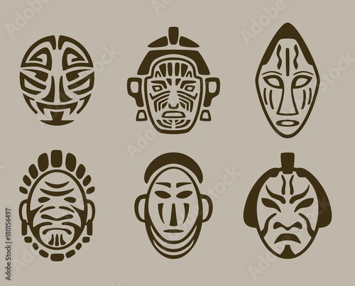 tribal mask set of Africa, Asia and America