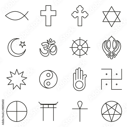 Religion Symbols Icons Thin Line Vector Illustration Set
