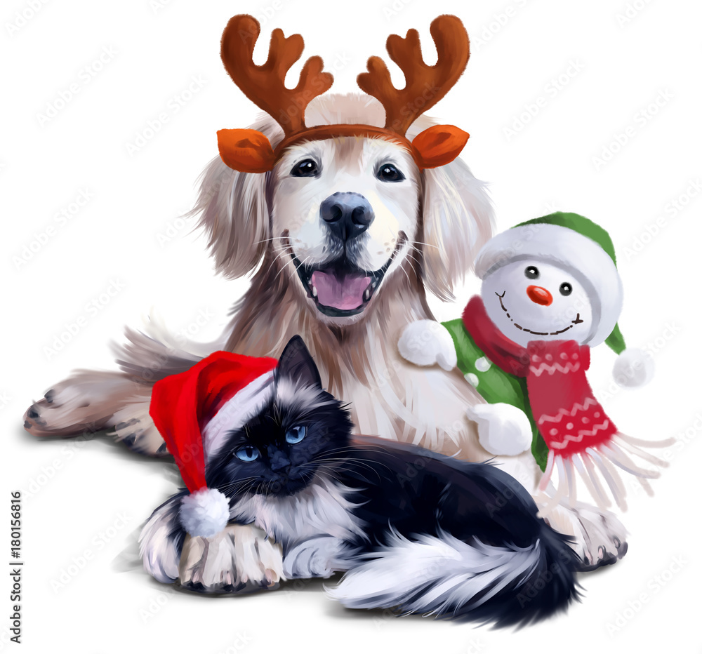A dog, a cat and a snowman A dog, a cat and a snowman