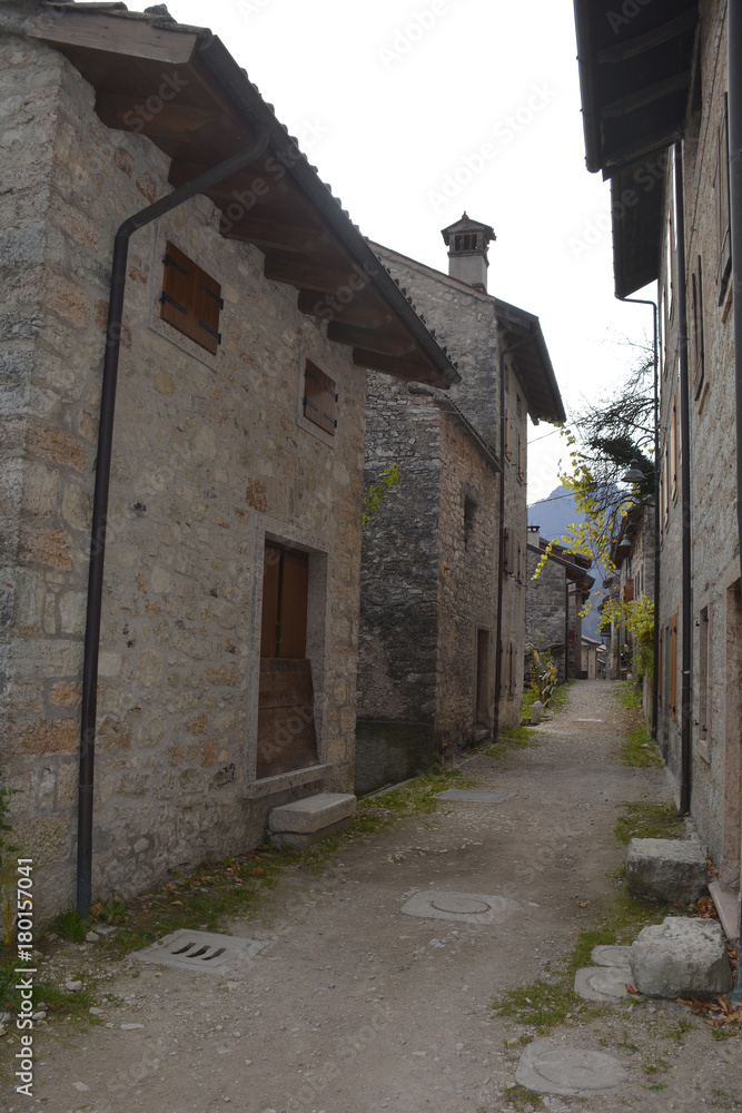 A small street in the hill village of Erto in Friuli Venezia Giulia, north east Italy.