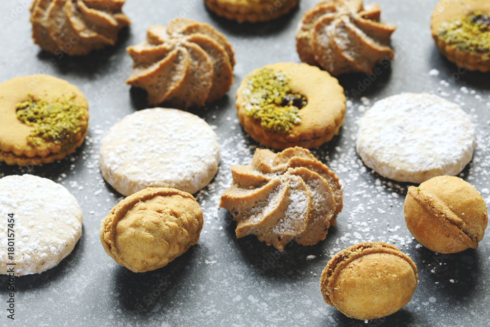 Assorted cookies: linzer cookies,shortbread, nuts cookie, orange almond cookie. Assorted cookies: linzer cookies,shortbread, nuts cookie, orange almond cookie.