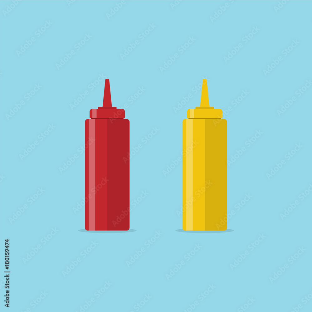 Ketchup and mustard bottles with sauce for fast food. Illustrati Ketchup and mustard bottles with sauce for fast food. Illustrati
