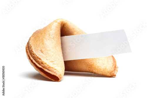 Fototapet Picture of one Chinese cookie with wish on empty white background