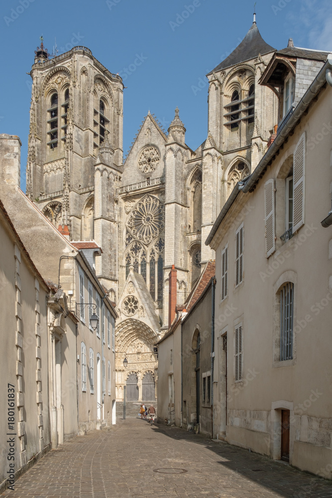 street with view on cathedral in Bourges, France