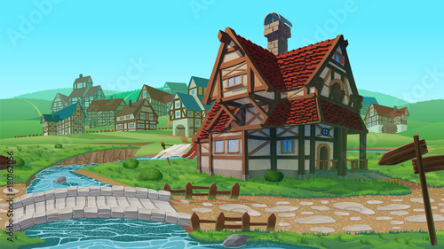 A high quality horizontal seamless background - village. photo