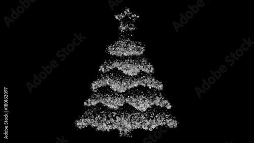 Christmas tree with star consisting of flickering snowflakes on a black background. Optimal for using in screen mode. 4K, 3840x2160. Looped video.
