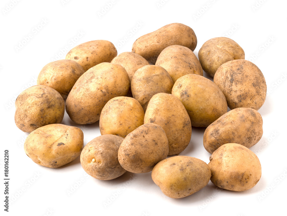 Pile of raw potatoes on a white background Pile of raw potatoes on a white background