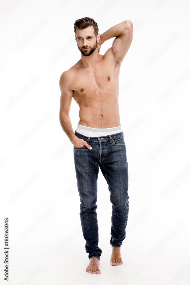 Shirtless and casual man. Shirtless and casual man.