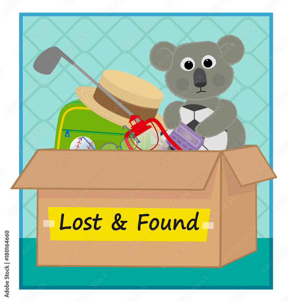 Vecteur Stock Lost and Found - clip art of a box with lost items. Eps10 |  Adobe Stock