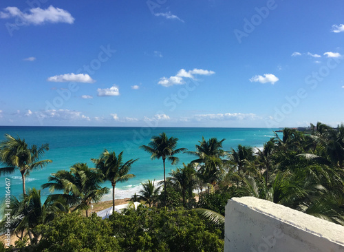 Beautiful ocean view from the balcony. Palm trees, ocean, Atlantic coast of Cuba © stockmaliavanne