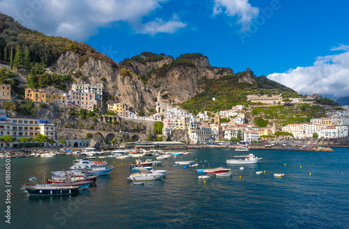 Amalfi  Italy - The awesome historic center of the touristic town in Campania region  Gulf of Salerno  southern Italy. This small town gives its name to the Amalfi Coast.