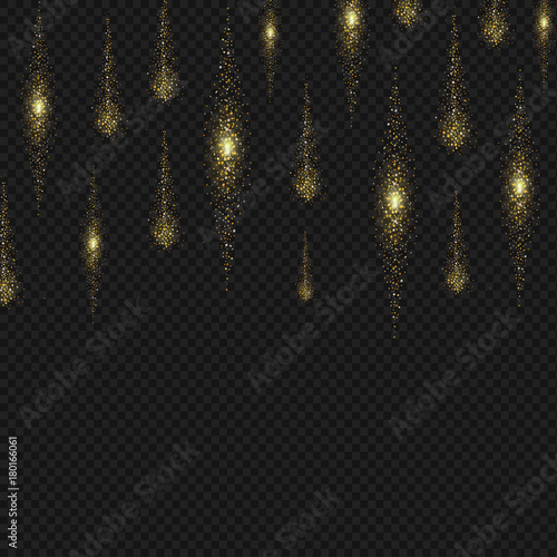 Gold glitter stardust background. Sparkling lines. Shimmer rain Vector