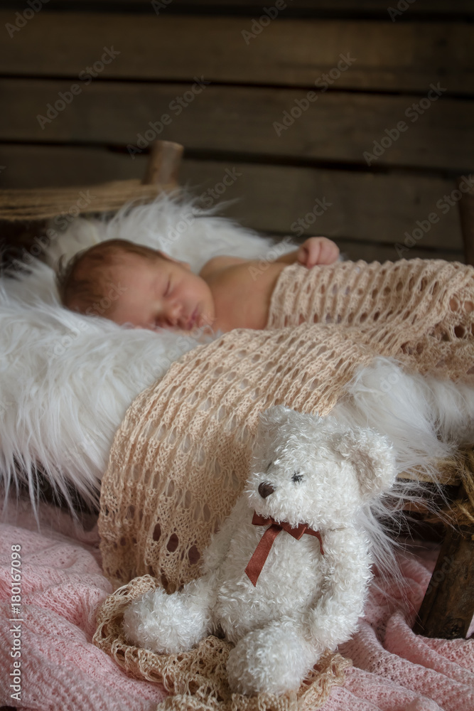 Obraz premium indoor portrait of adorable european newborn baby