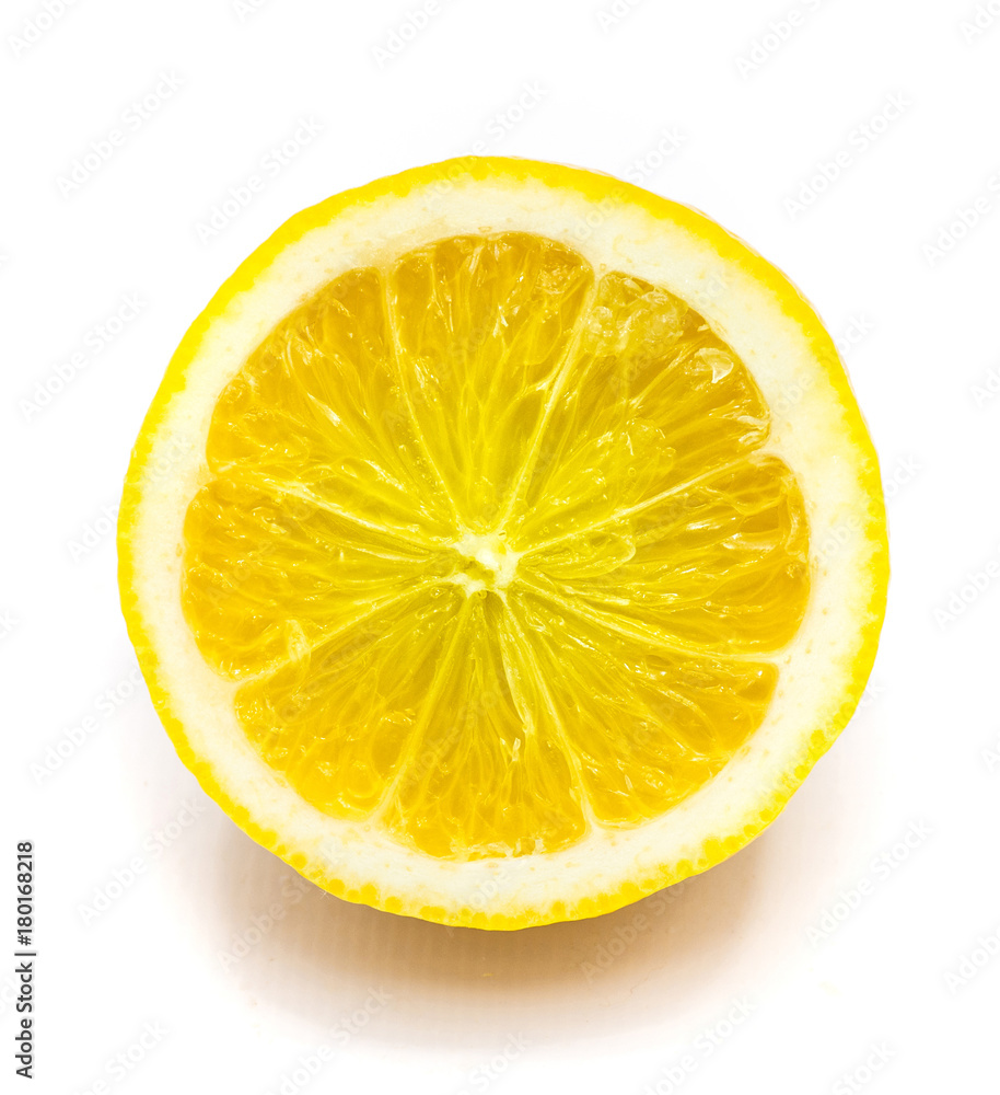 One cross section lemon half isolated on white background. One cross section lemon half isolated on white background.