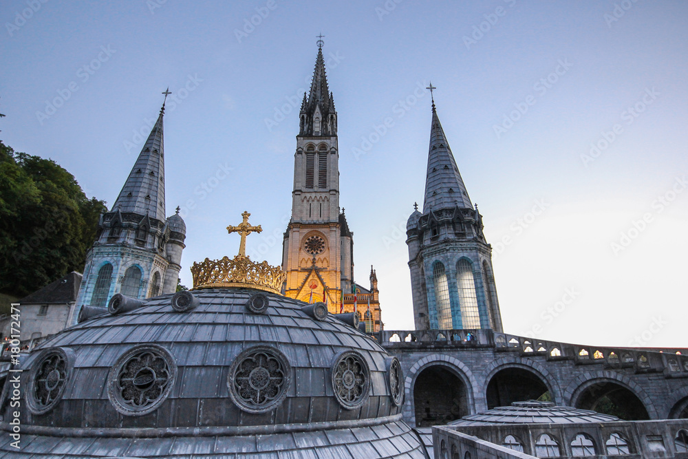 The gilded crown of the Lourdes Basilica