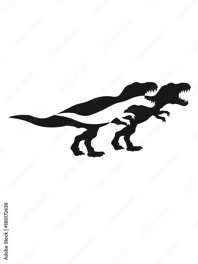 muster cool design 2 freunde team paar t-rex tyrannosaurus saurier rex fleischfresser groß monster silhuette umriss schwarz dinosaurier dino böse gefährlich fressen jagen