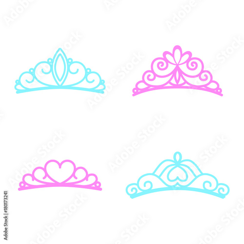 Princess crown. Diadem princess. Crown icons. Vector illustration. Flat style.