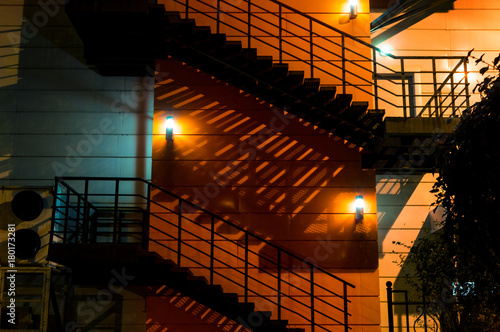 Fotografia, Obraz Fire Ladder, fire escape at night