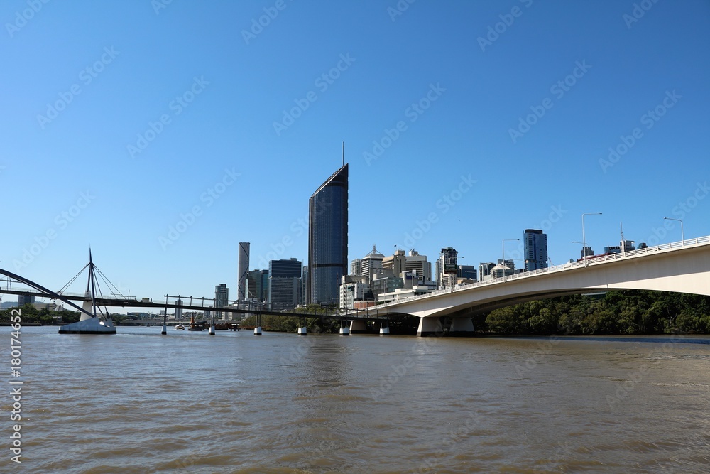Goodwill Bridge and Central Business District Brisbane at the Brisbane River, Queensland Australia 